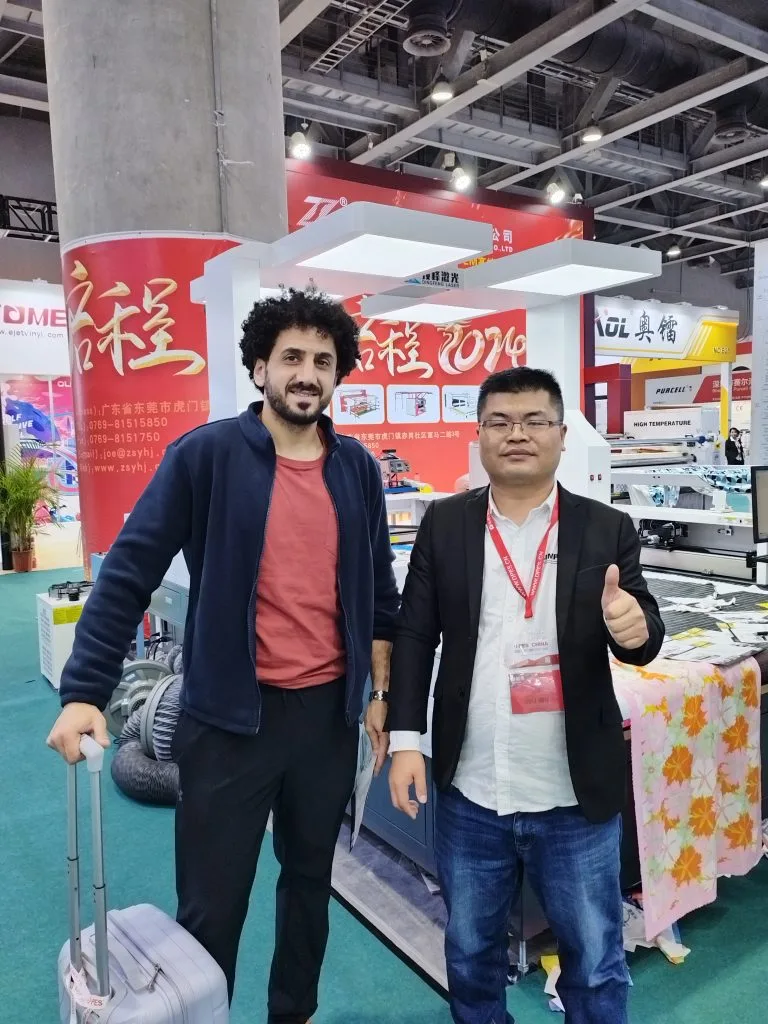 Fabric laser cutting machine live demo for advertising manufacturer - client case at DPES Guangzhou 2024