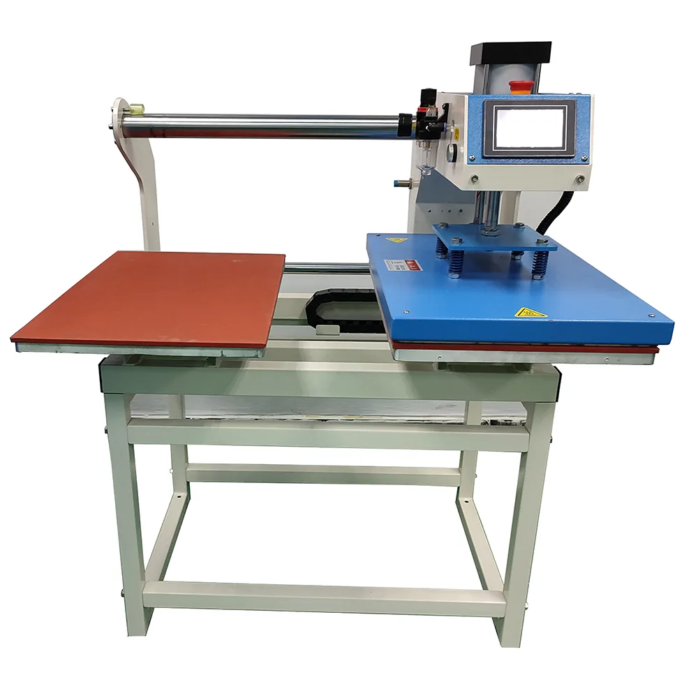 Fully automatic pneumatic up-sliding double-station heat press machine for sublimation and DTF