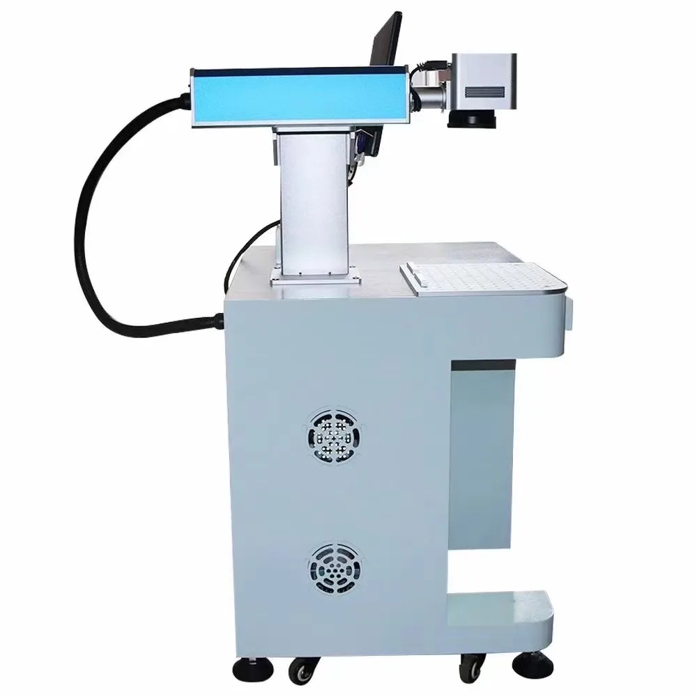 Fiber, CO2 and UV laser marking machine engraving logos and barcodes on workpieces