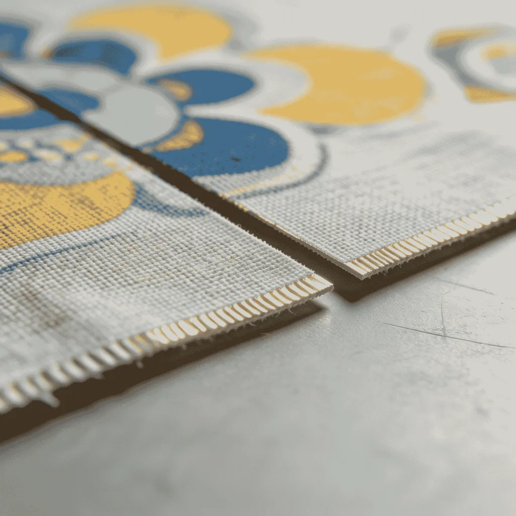 Close-up of smooth, fray-free laser-cut printed fabric edge