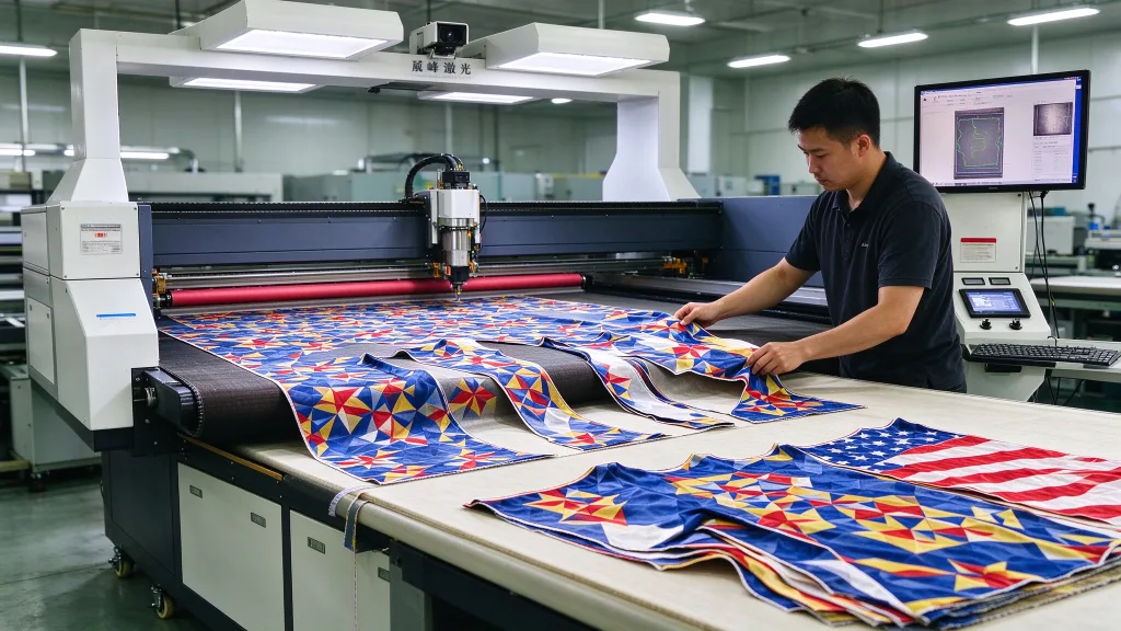 Automatic fabric laser cutter piece conveyor collection or galvo high-speed cutting close-up
