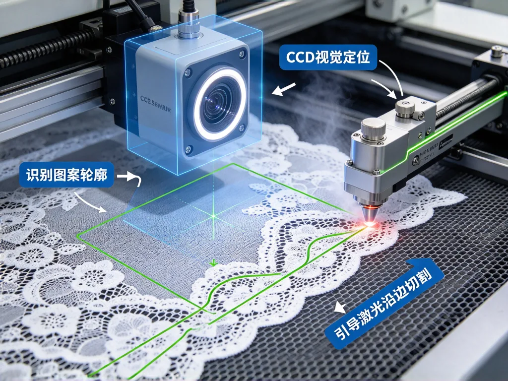CCD vision positioning system identifying lace edge contour for laser cutting