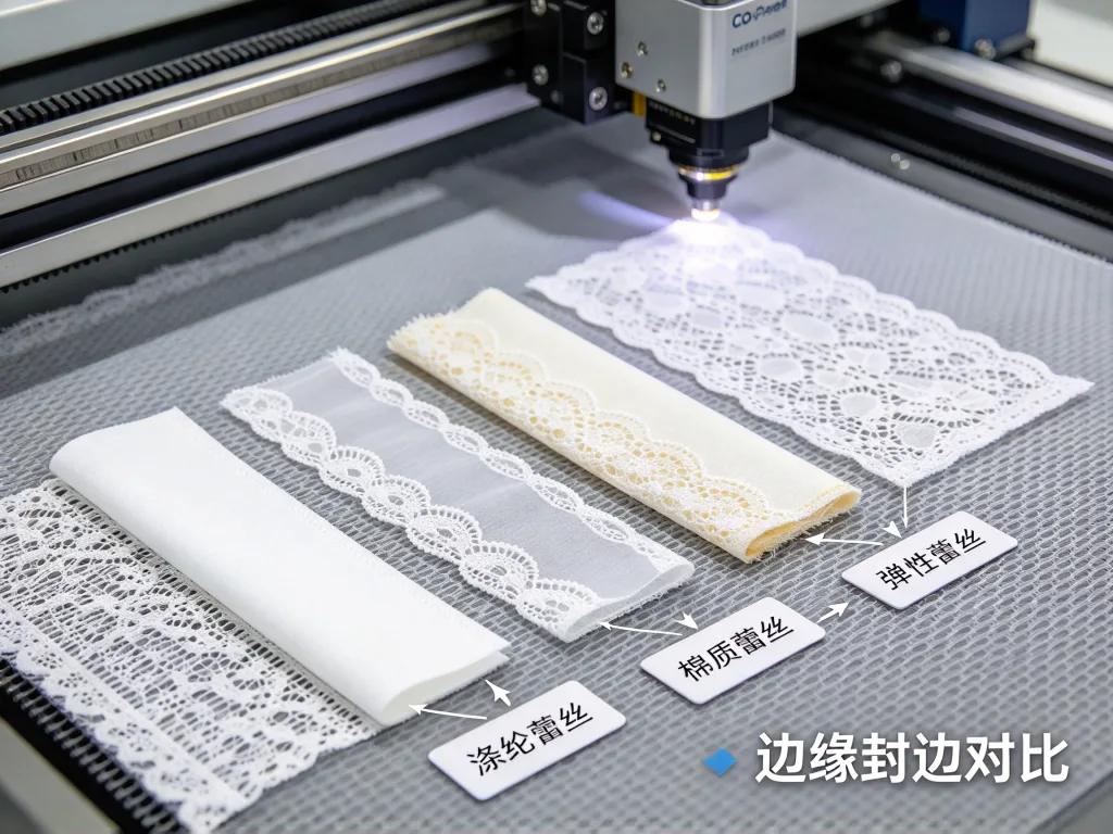 Polyester nylon cotton elastic lace laser cutting edge comparison