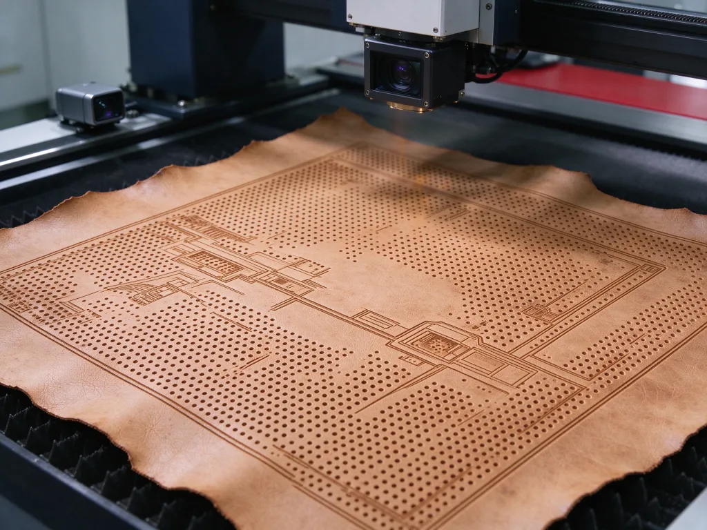 CO2 laser leather perforation and engraving results with edge detail