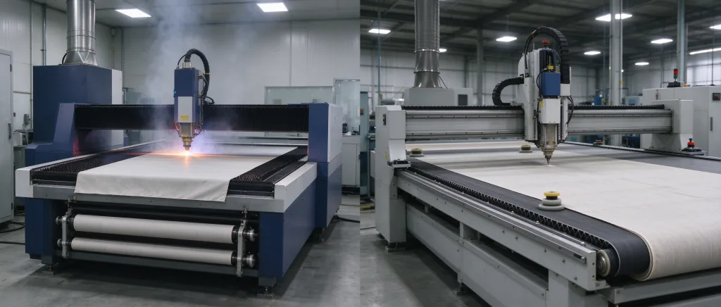 CO2 laser cutting machine and oscillating knife cutting machine comparison for fabric processing
