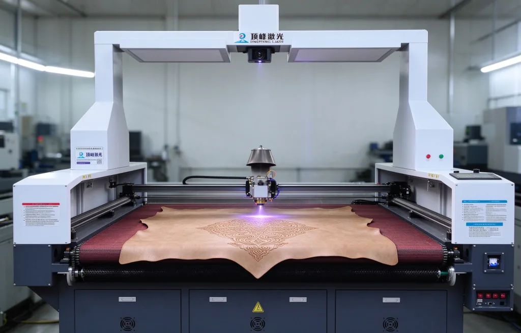 CO2 galvo laser marking machine exterior with leather marking workflow